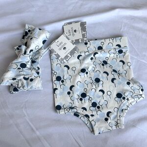 Kate Quinn Organics‎ Clouds Trees Bloomers Blue White Headband Bow NEW Baby Gift